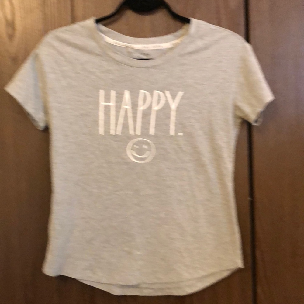 RAE DUNN ‘HAPPY’ T-SHIRT GREY MIX/WHITE LADIES XS SOFT COTTON/POLY BLEND - #335